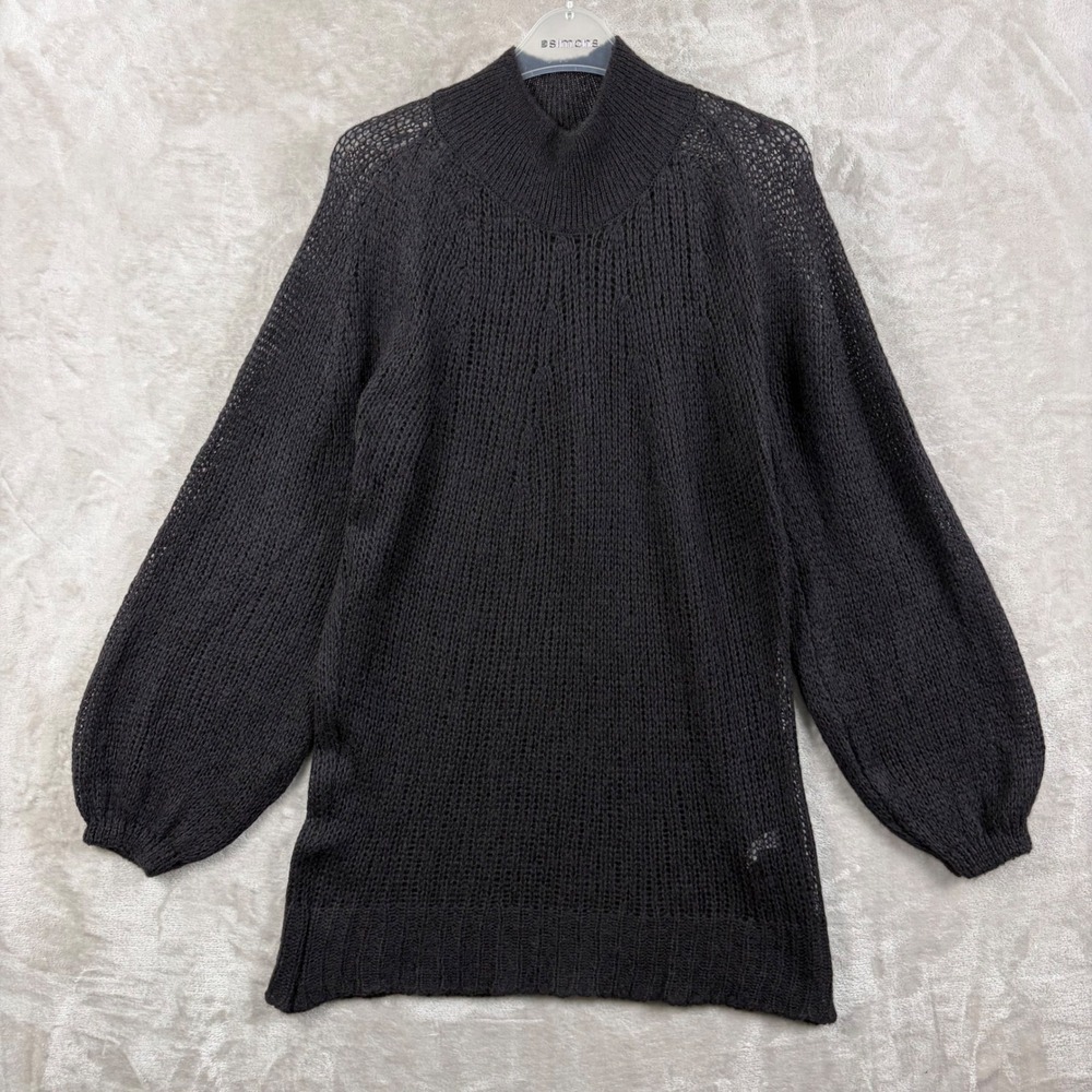 Sita Murt Chocolate Alpaca Wool Blend Mock Neck Balloon Sleeve Knit Sweater M
